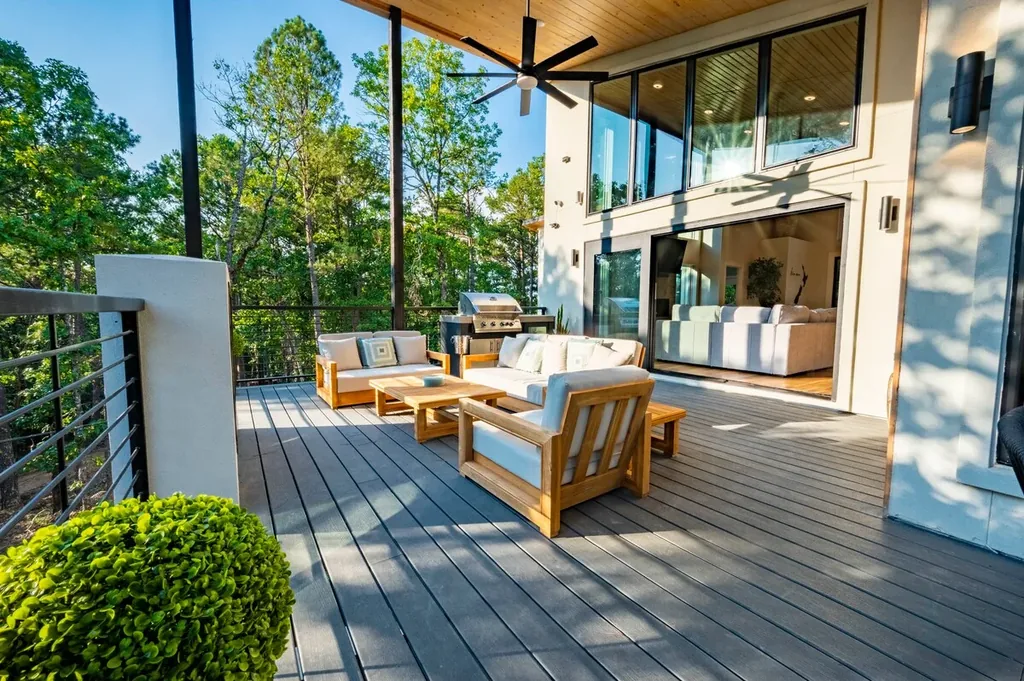 Wide view of The Aroha's covered outdoor living room