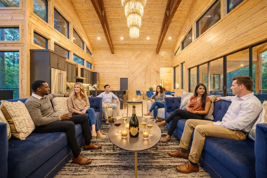 Guests relaxing together in The Avalon's living room