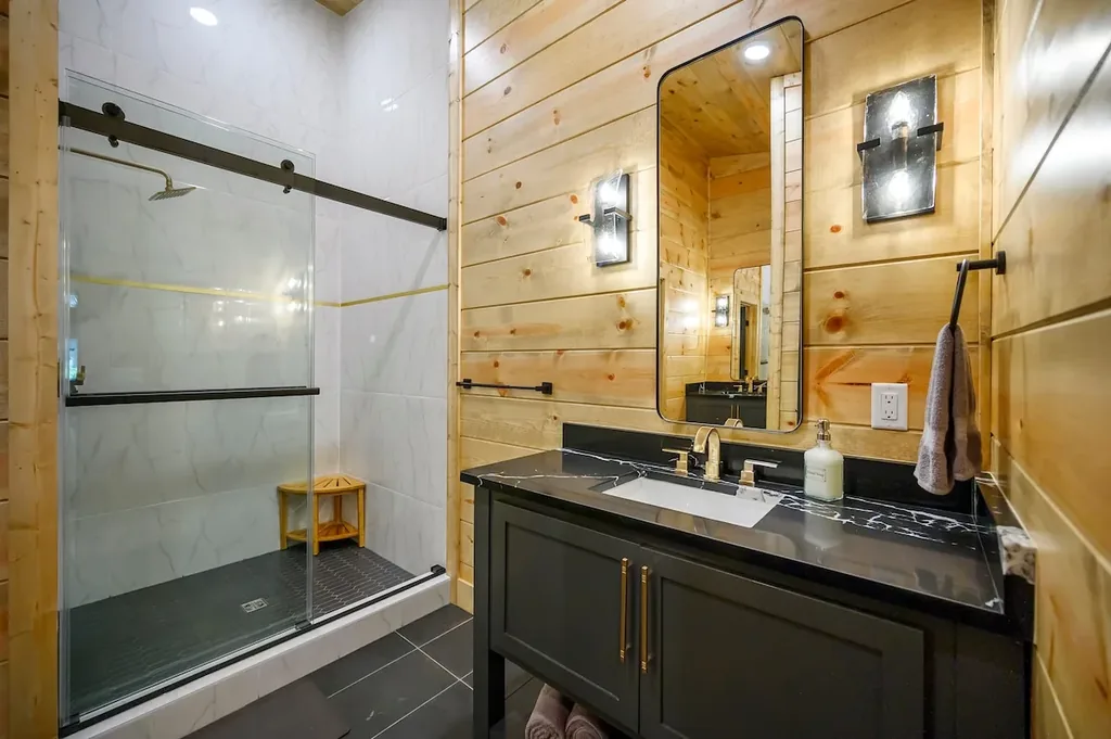 Full Bathroom 4 glass shower and black vanity