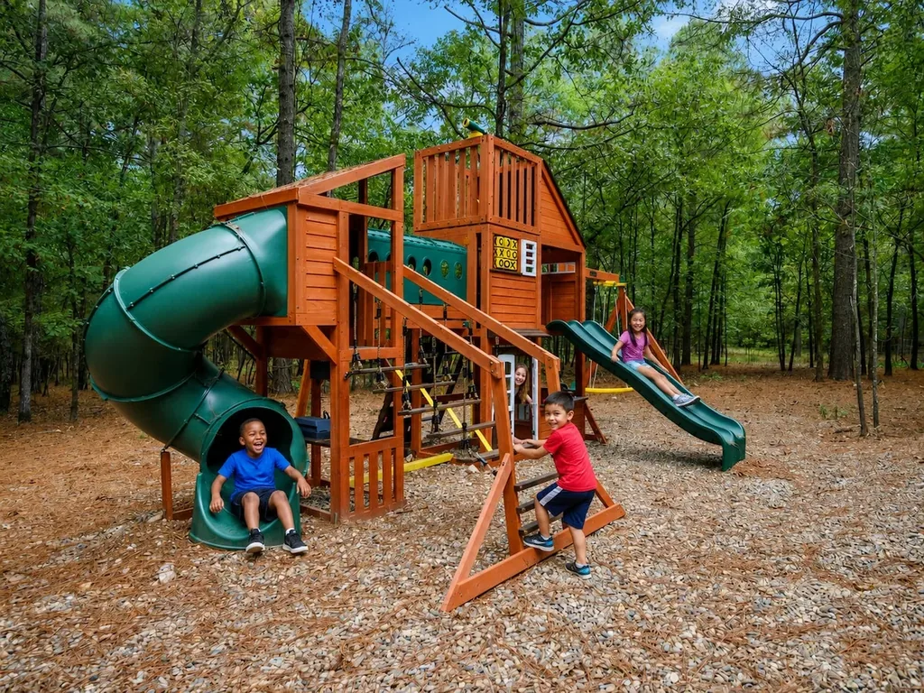 The Black-Beary — Kids can spend hours on the tube slide, climbing wall, and swings at this outdoor play structure.
