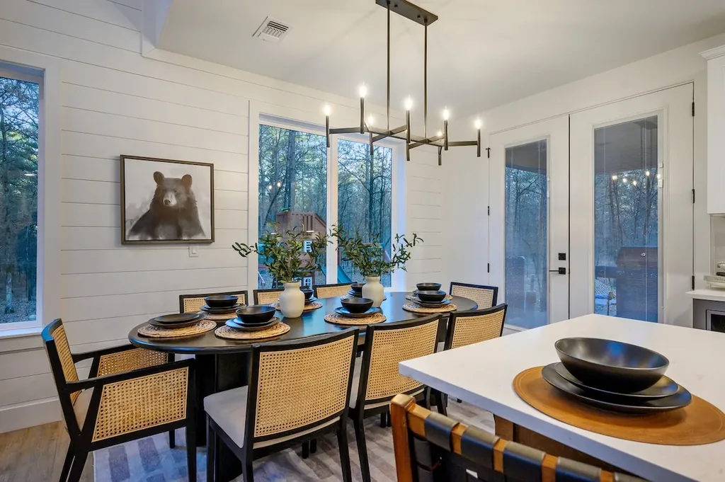 The Black-Beary — Gather the whole group around a table for eight, framed by floor-to-ceiling windows looking out into the woods.