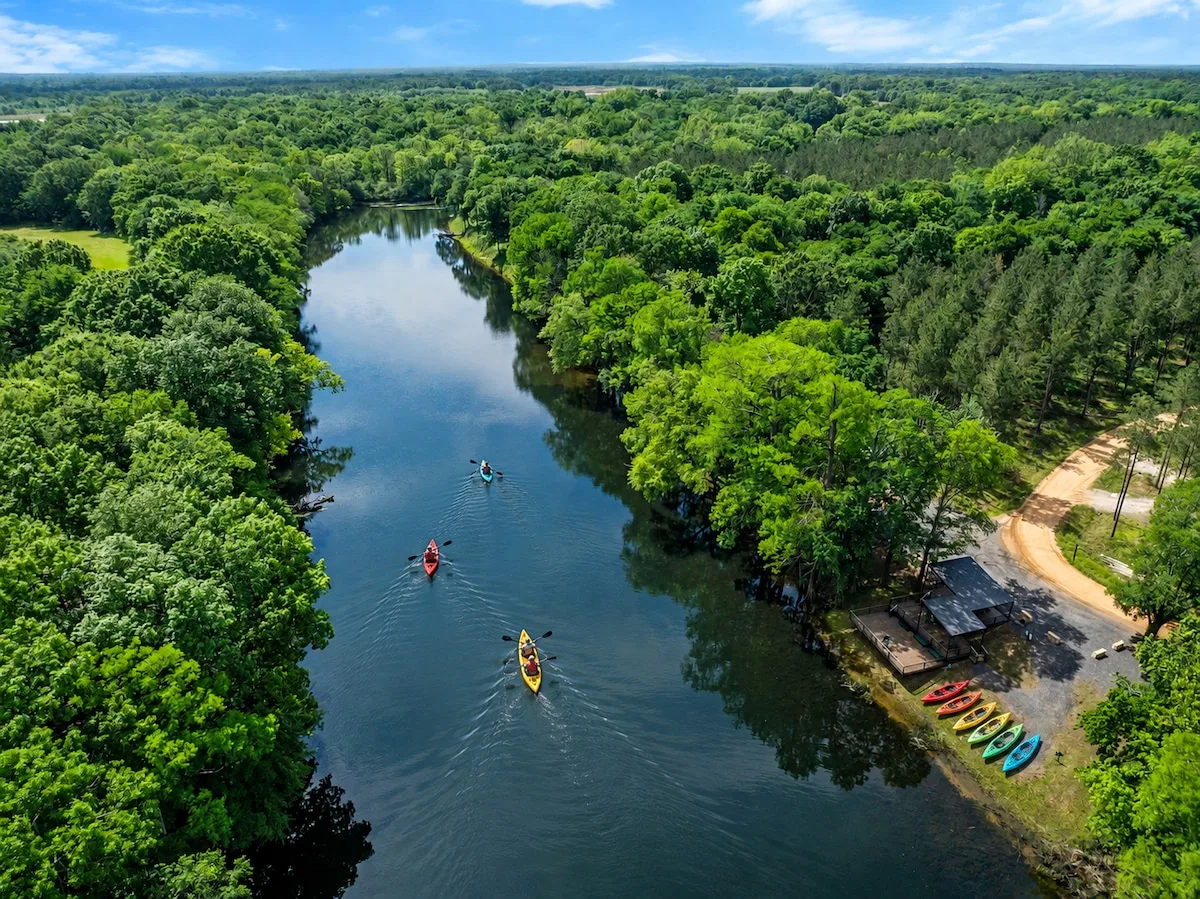 Mountain Fork River and community beach a two-minute walk from Blue Note