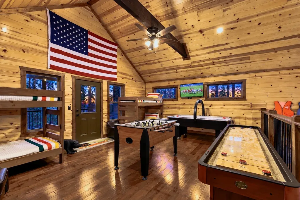 Upstairs game loft at Cami's Campout with games for the family