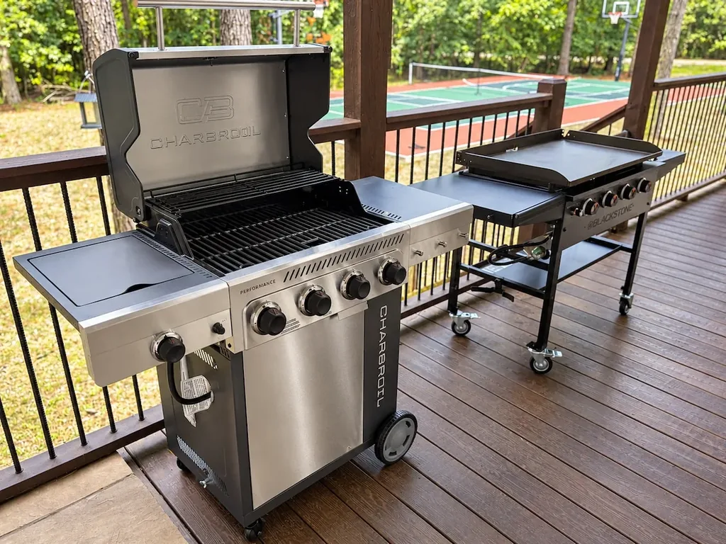 Outdoor cooking station on the Cami's Campout deck