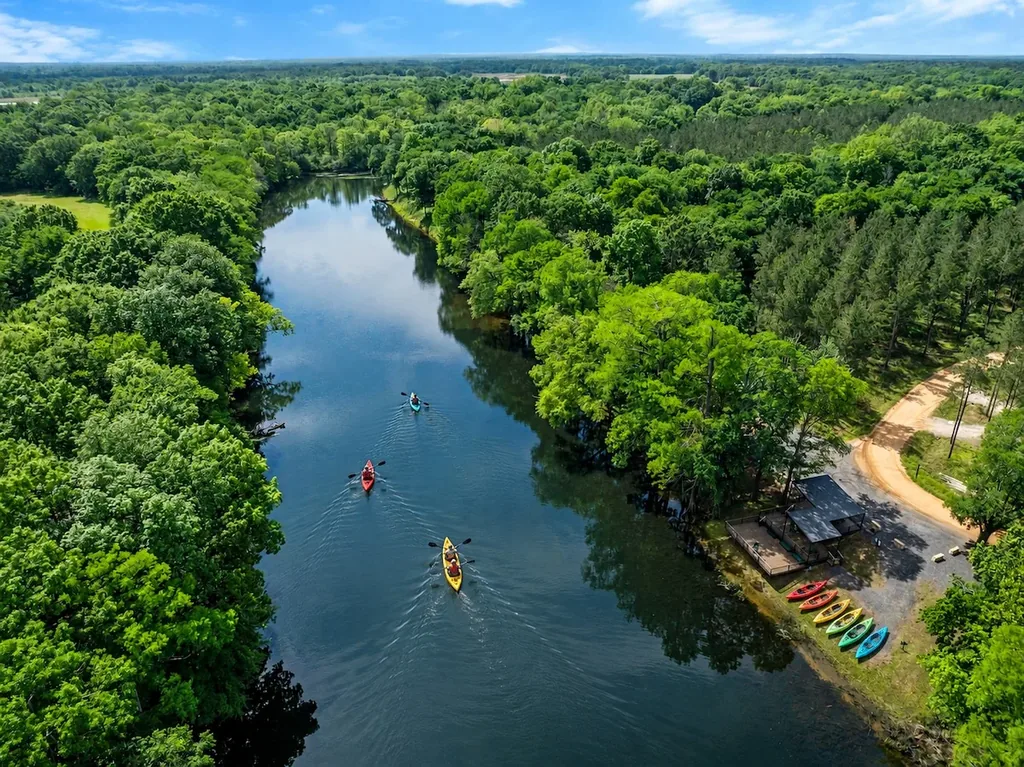 Aerial view of the Mountain Fork River beside Clearwater