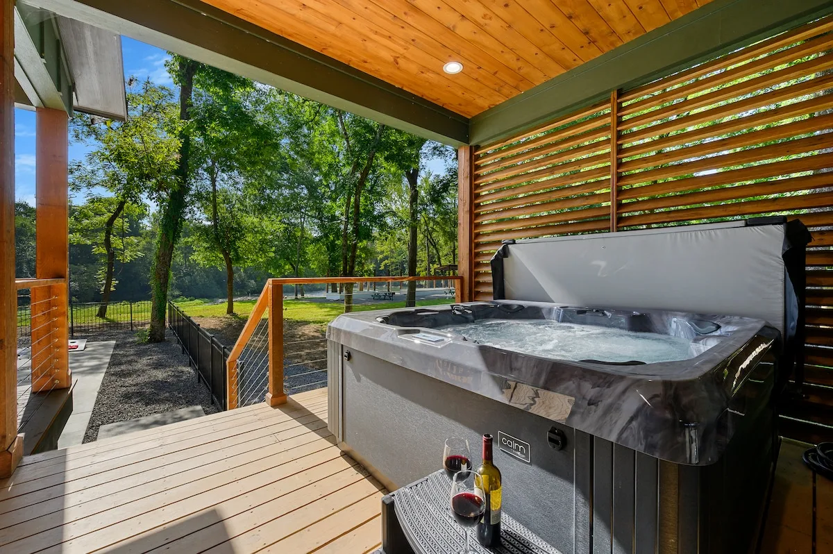 Private hot tub on Clearwater's covered porch
