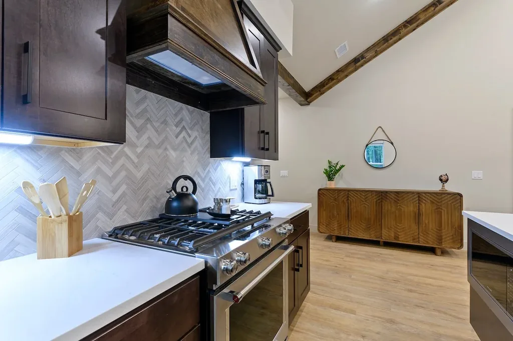Kitchen range custom tile at DOLCE FAR NIENT in Broken Bow
