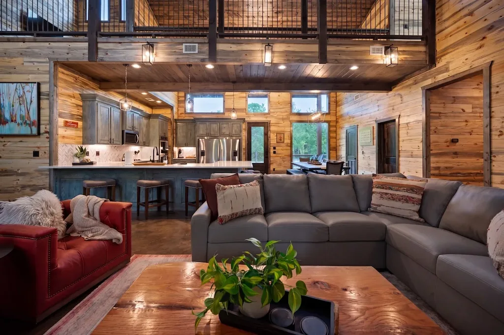 Open great room facing the kitchen at Dreams & Streams