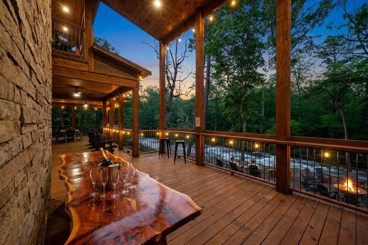 Upstairs balcony overlooking the creek at Dreams & Streams
