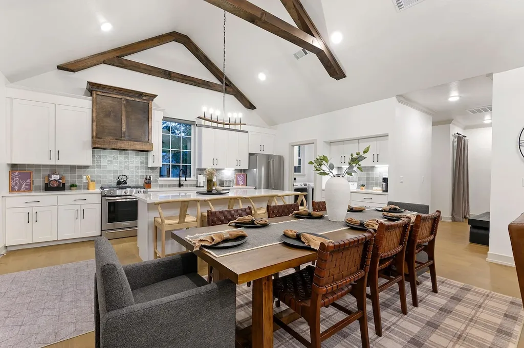 Dining table and kitchen island at Eleven:Eleven