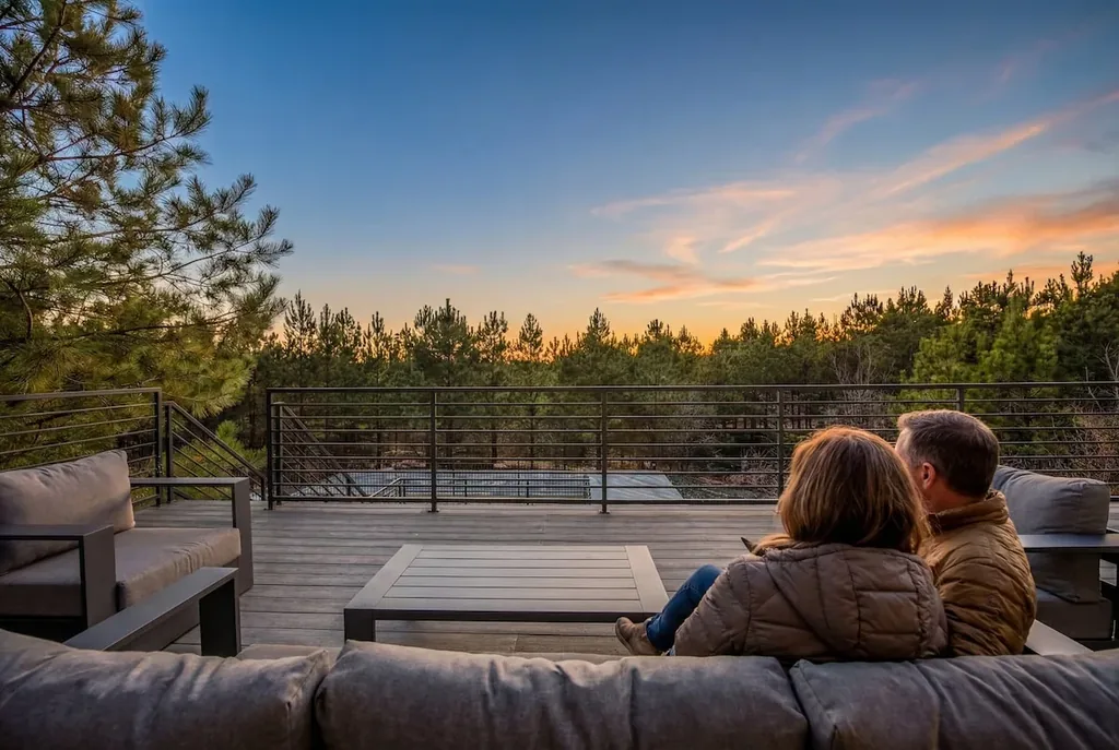 The Jade deck sunset at Imperial Jade in Broken Bow