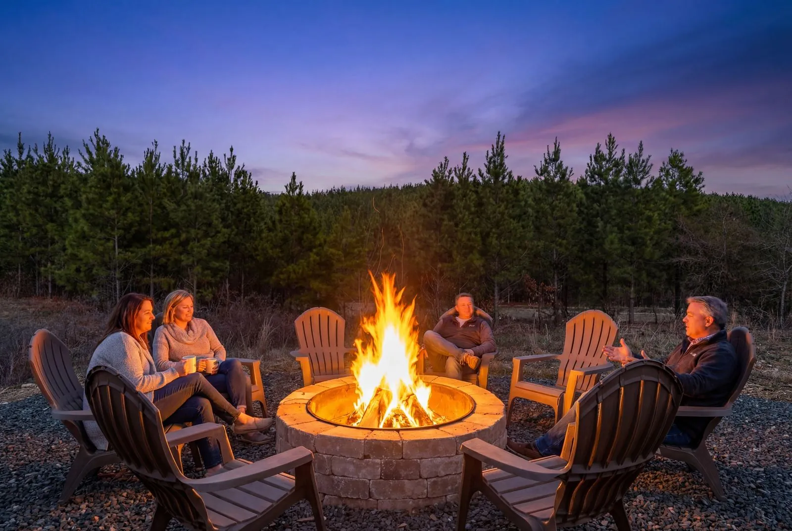 Guests gathered around the outdoor fire pit at The Malibu