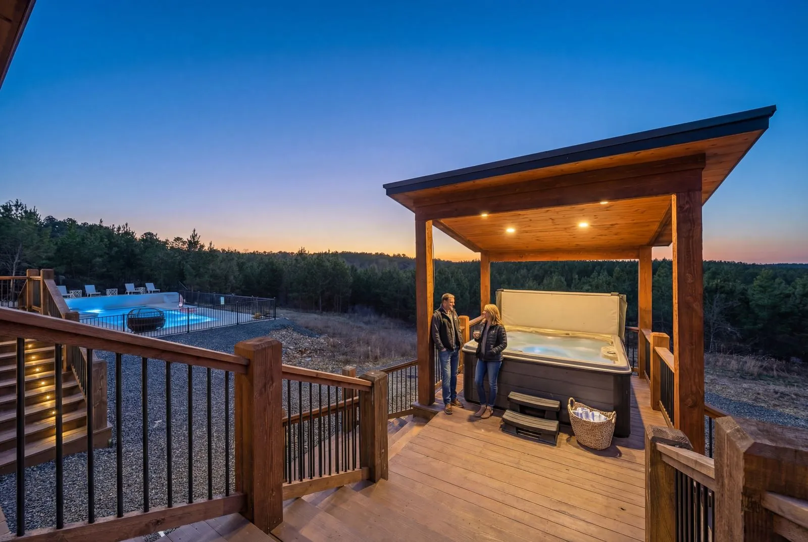Open living room at The Malibu with fireplace and seating